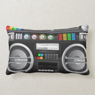 retro rainbow buttons boombox ghetto master lumbar cushion