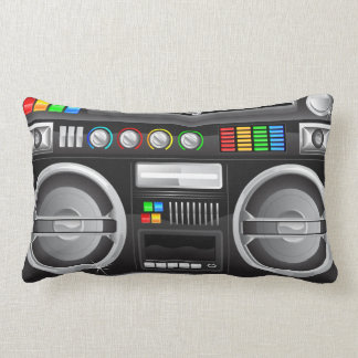 retro rainbow buttons boombox ghetto master lumbar cushion