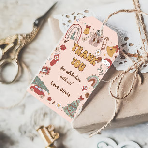 Retro Rainbow Christmas Groovy Birthday Gift Tag