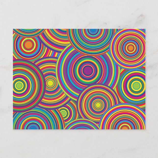 Retro Rainbow Circles Pattern Postcard (Front)