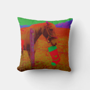 Retro Rainbow coloured Christmas Horse Cushion