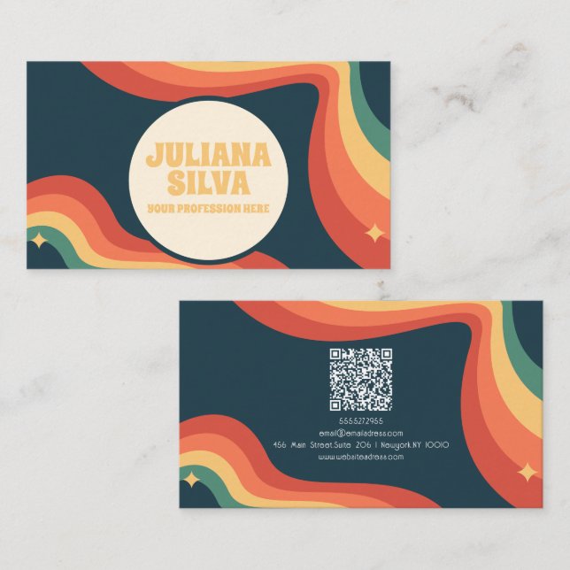 Retro Rainbow Corner with QR Business Card (Front/Back)