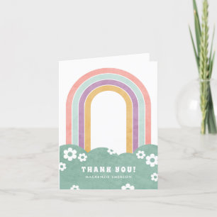 Retro Rainbow & Daisies Thank You Card - Mint