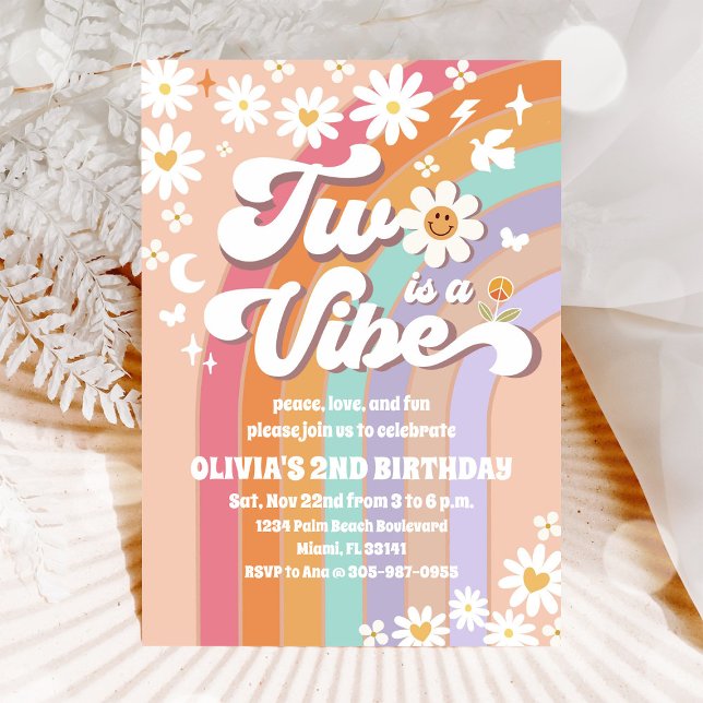 Retro Rainbow Daisy Birthday Invitation (Creator Uploaded)