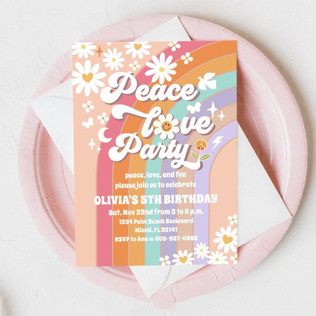 Retro Rainbow Daisy Birthday Invitation (Creator Uploaded)