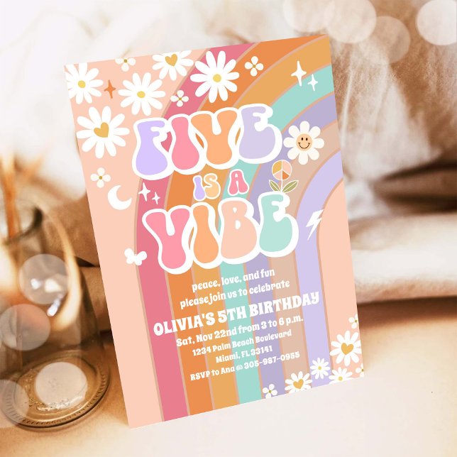 Retro Rainbow Daisy Birthday Invitation (Creator Uploaded)