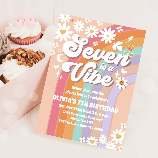 Retro Rainbow Daisy Birthday Invitation (Creator Uploaded)