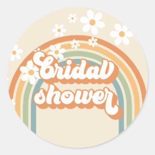 Retro Rainbow Daisy Groovy bridal shower Classic Round Sticker