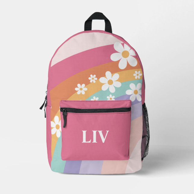 Retro Rainbow Daisy Printed Backpack (Front)