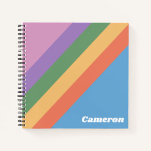 Retro Rainbow Diagonal Stripes Personalised Notebook