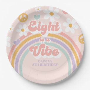 Retro Rainbow Eight is a Vibe 8th Birthday Paper Plate