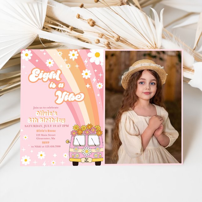 Retro Rainbow Eight is a Vibe Groovy 8th Birthday Invitation (Creator Uploaded)