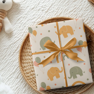 Retro Rainbow Elephant Gender Neutral Gift Wrap