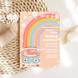 Retro Rainbow First Birthday Invitation