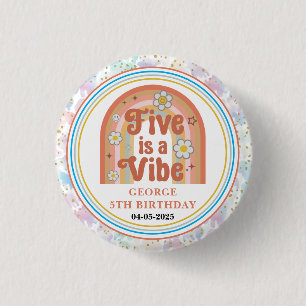 Retro Rainbow FIVE is a Vibe Groovy 5th Birthday 3 Cm Round Badge