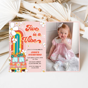 Retro Rainbow Five is a Vibe Groovy 5th Birthday Invitation