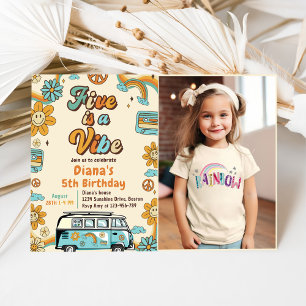 Retro Rainbow Five is a Vibe Groovy 5th Birthday Invitation