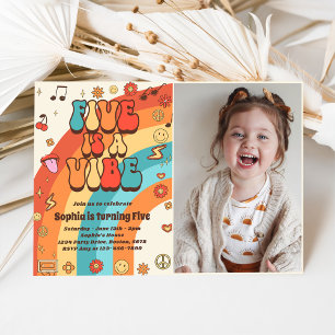 Retro Rainbow Five is a Vibe Groovy 5th Birthday  Invitation