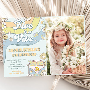 Retro Rainbow Five is a Vibe Groovy 5th Birthday Invitation