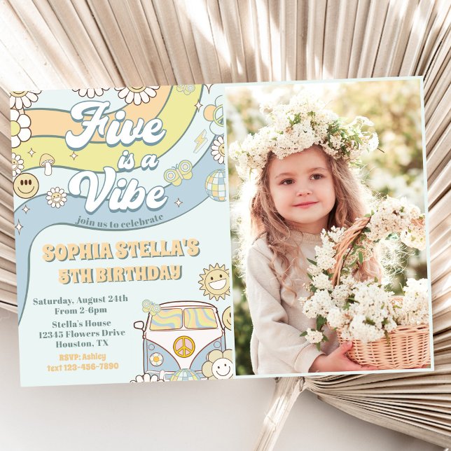 Retro Rainbow Five is a Vibe Groovy 5th Birthday Invitation (Creator Uploaded)