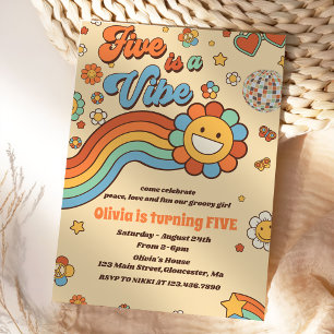 Retro Rainbow Five is a Vibe Groovy 5th Birthday Invitation