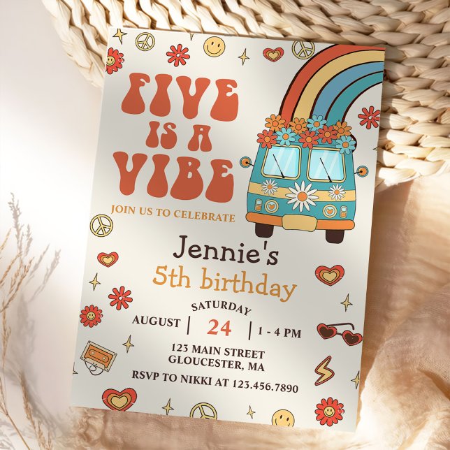 Retro Rainbow Five is a Vibe Groovy 5th Birthday Invitation (Creator Uploaded)