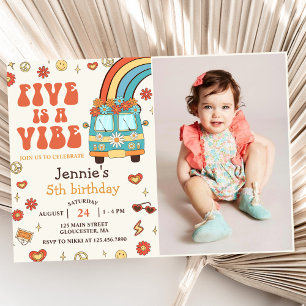 Retro Rainbow Five is a Vibe Groovy 5th Birthday Invitation