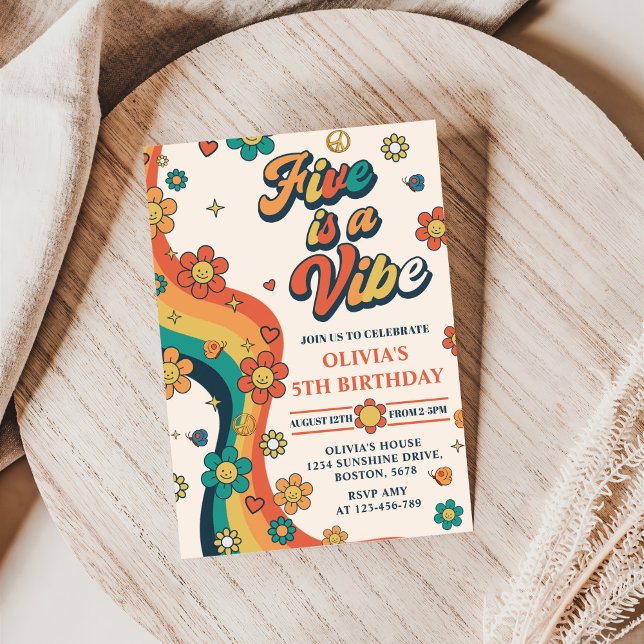 Retro Rainbow Five is a Vibe Groovy 5th Birthday Invitation (Creator Uploaded)