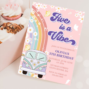Retro Rainbow Five is a Vibe Groovy 5th Birthday  Invitation