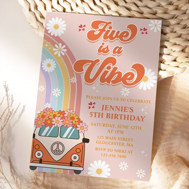 Retro Rainbow Five is a Vibe Groovy 5th Birthday  Invitation (Creator Uploaded)
