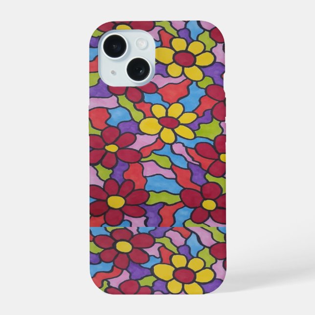 Retro Rainbow Flower Pattern  iPhone 15 Case (Back)