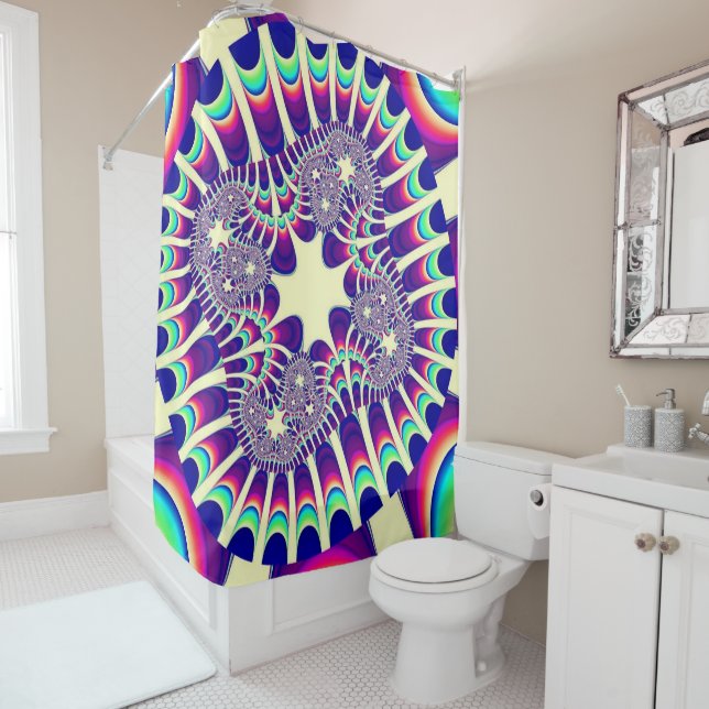 Retro Rainbow Flower Shower Curtain (In Situ)