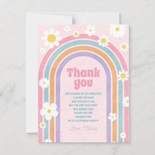 Retro Rainbow Flowers Daisies Thank You Card