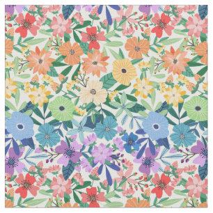 Retro Rainbow Flowers Floral Pattern Fabric