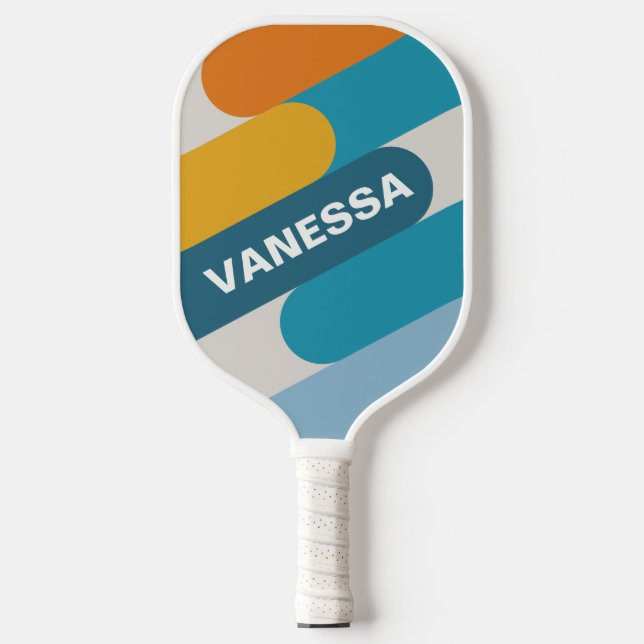 Retro Rainbow Fusion with Name Pickleball Paddle (Front)