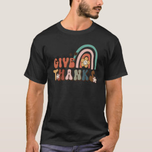 Retro Rainbow Give Thanks Thankful Fall Happy Than T-Shirt