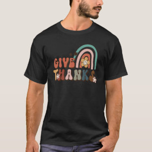 Retro Rainbow Give Thanks Thankful Fall Happy Than T-Shirt
