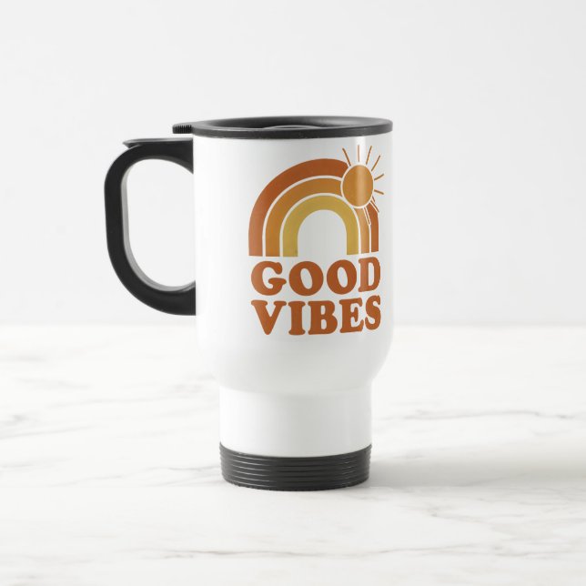 Retro Rainbow Good Vibes Travel Mug (Left)