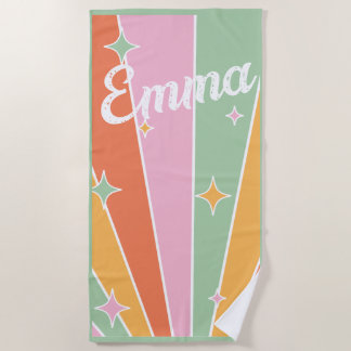 Retro, Rainbow, Groovy Birthday, Beach Towel