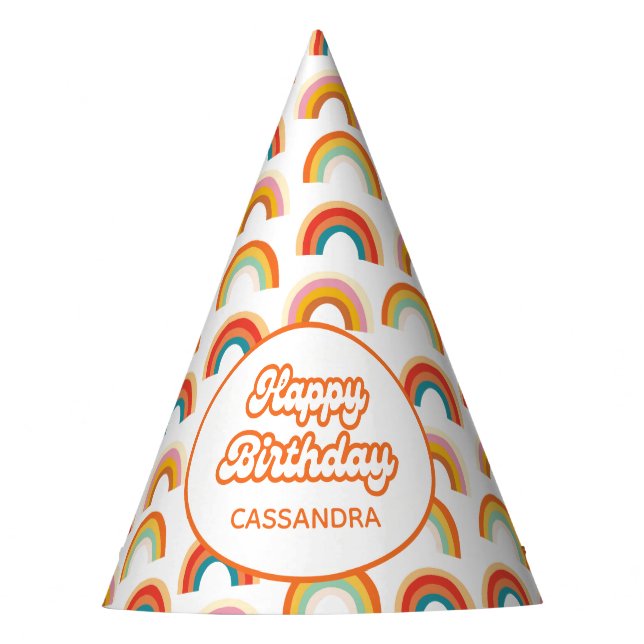 Retro Rainbow Groovy Colourful Party Hat (Front)