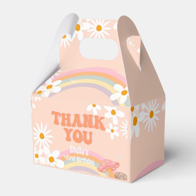 Retro Rainbow Groovy One Daisy Favour Box (Front Side)