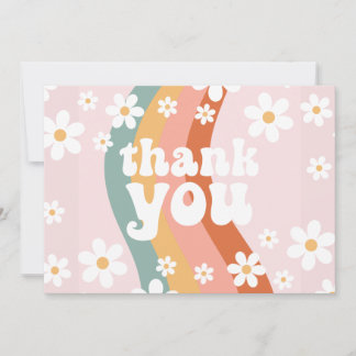 Retro Rainbow Groovy One Daisy Thank You Card