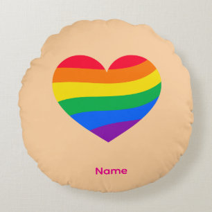 Retro Rainbow Heart - Cute Colourful Abstract Art Round Cushion