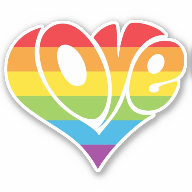 Retro Rainbow Heart-Shaped LOVE Sticker (Front)