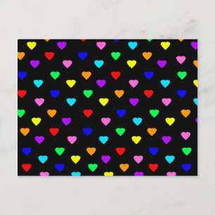 Retro Rainbow Hearts Print - Black Postcard