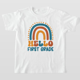 Retro Rainbow Hello First Grade boho colourful T-Shirt