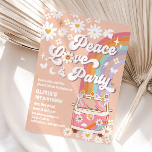 Retro Rainbow Hippie Birthday Invitation
