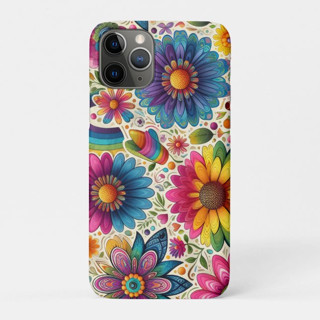 Retro Rainbow Hippie Floral Case-Mate iPhone Case (Back)
