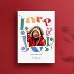 Retro Rainbow Love and Joy 1 photo Christmas Holiday Card<br><div class="desc">Perfect for a Merry and Bright Christmas Greeting. This 1 Photo Christmas card features a retro rainbow typographic Love and joy border in retro mid century style. Customise with your Holiday photo,  greeting,  family name and year.</div>