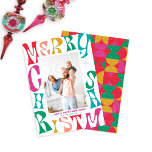 Retro Rainbow Merry Christmas 1 Photo Holiday Card<br><div class="desc">Perfect for a Merry and Bright Christmas Greeting. This 1 Photo Christmas card features a bold rainbow typographic Merry Christmas border in retro  mid century style. Customise with your photo.</div>